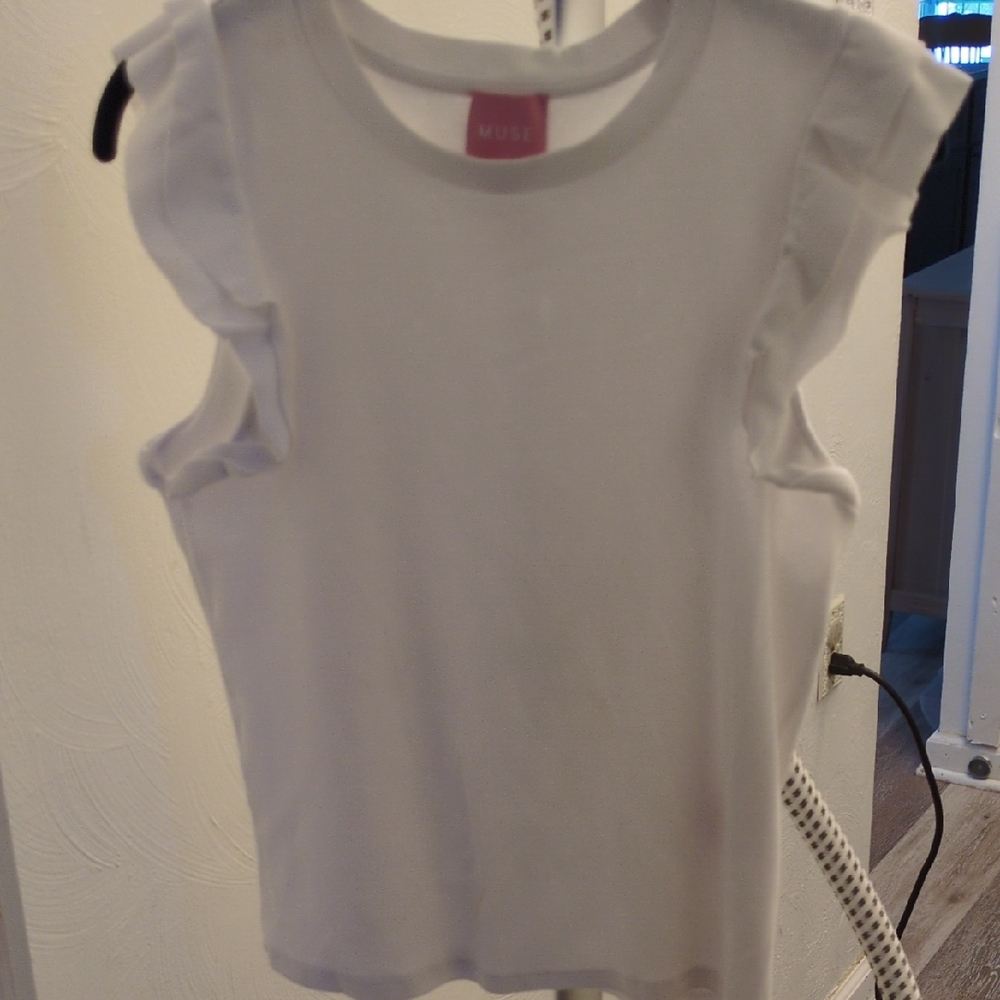 Muse Elegant White Ruffle Sleeve Blouse